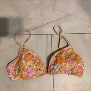 Ninety Floral Bikini Top with Pink and Orange Accents